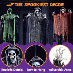 3 Pcs Halloween Hanging Grim Reapers - One 67in & Two 47in