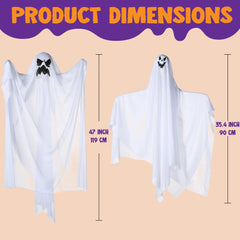3 Halloween Light-Up White Hanging Ghosts, 1 Large 47in & 2 Medium 35.4in