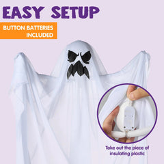 3 Halloween Light-Up White Hanging Ghosts, 1 Large 47in & 2 Medium 35.4in
