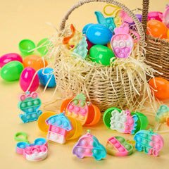 46 Pre-Filled Colorful Easter Eggs with Pop Keychains and 23 Pop Fillers for Egg Hunt