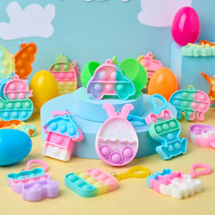 46 Pre-Filled Colorful Easter Eggs with Pop Keychains and 23 Pop Fillers for Egg Hunt
