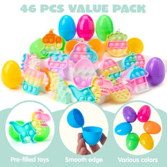 46 Pre-Filled Colorful Easter Eggs with Pop Keychains and 23 Pop Fillers for Egg Hunt
