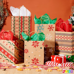 48 Kraft Christmas Gift Bags 7x9x3.5 Inches for Holiday Gifts and Party Supplies