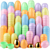 48Pcs Easter Eggs Pastel Color Golden Plastic Fillable For Easter Hunt Party Favors