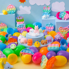 48 Prefilled Easter Eggs with Assorted Toys, Filled with Mochi and Pop Bubble