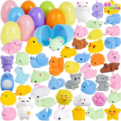 48 Pre-Filled Easter Eggs (2.3 Inches) with Mochi Squishy Toys for Easter Egg Hunt