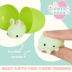 48 Pre-Filled Easter Eggs (2.3 Inches) with Mochi Squishy Toys for Easter Egg Hunt