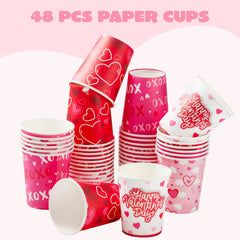 48-Pack Valentine's Day Disposable Cups - 9 oz Paper Cocoa Cups for Party Supplies