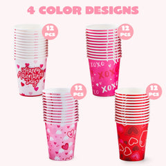 48-Pack Valentine's Day Disposable Cups - 9 oz Paper Cocoa Cups for Party Supplies