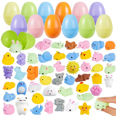 48 Pre-Filled Easter Eggs (2.3 Inches) with Mochi Squishy Toys for Easter Egg Hunt