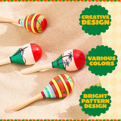 4 Pack Cinco de Mayo Wooden Maracas for Kids