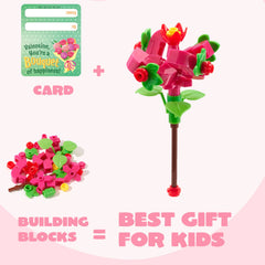 24-Piece Valentine's Day Flower Bouquet Building Blocks Set with Cards