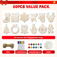 60-Piece Christmas Wooden Hanging Ornaments Craft Kit