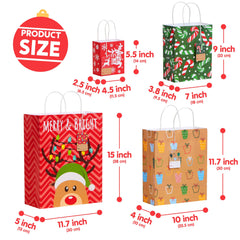 24 Pack Christmas White Kraft Gift Bags