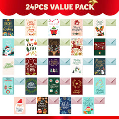 24 Pack Christmas Cards with Envelopes and Stickers