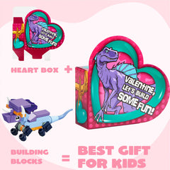 12 Packs Valentine's Dinosaur Building Blocks Toys with Heart Boxes for Party Favors