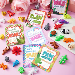 28-Piece 3D Printed Mini Animal Set with Valentine's Day Cards for Kids