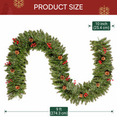 9-Foot Artificial Christmas Garland with Pine Cones and Red Berries