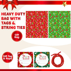 2-Pack Large Red & Green Christmas Holiday Plastic Gift Bags