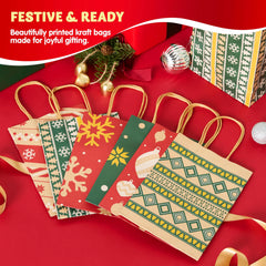 24 Pack Christmas Kraft Paper Gift Bags - Holiday Goody Bags