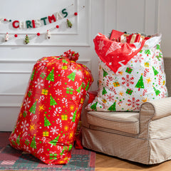 2-Pack Large Red & White Christmas Holiday Plastic Gift Bags