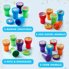 50-Pack Assorted Self-Ink Stamps for Kids with 50 Unique Designs
