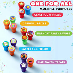 50-Pack Assorted Self-Ink Stamps for Kids with 50 Unique Designs