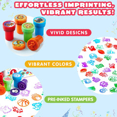 50-Pack Assorted Self-Ink Stamps for Kids with 50 Unique Designs