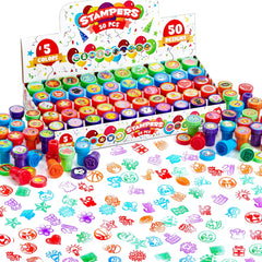 50-Pack Assorted Self-Ink Stamps for Kids with 50 Unique Designs