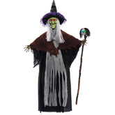 59-Inch Halloween Animated Hanging Talking Witch with Light-Up Skeleton Wand