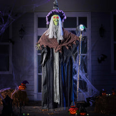 59-Inch Halloween Animated Hanging Talking Witch with Light-Up Skeleton Wand
