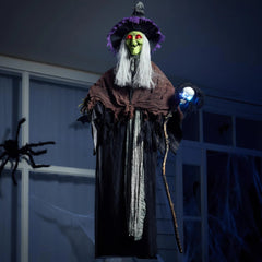 59-Inch Halloween Animated Hanging Talking Witch with Light-Up Skeleton Wand