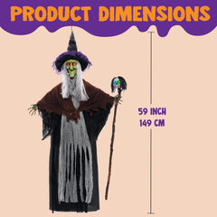 59-Inch Halloween Animated Hanging Talking Witch with Light-Up Skeleton Wand