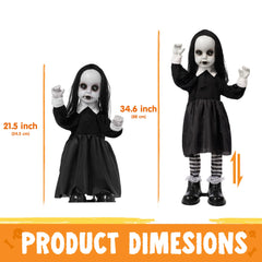34-Inch Black Zombie Girl Ghost Animatronic Halloween Decoration