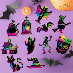 120 Pcs Halloween Rainbow Scratch Art Crafts for Kids