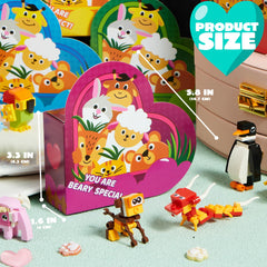 Valentine's Day Animal Building Blocks Heart Boxes with Cards for Kids