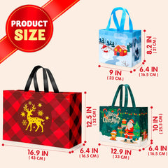 20 PCS Christmas Reusable Gift Bags, Assorted Sizes with Handles