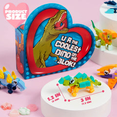 12 Packs Valentine's Dinosaur Building Blocks Toys with Heart Boxes for Party Favors