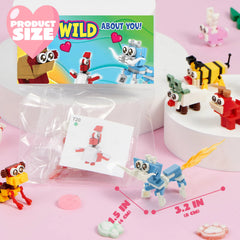 24 Pack Valentine's Day Cards with Animal Building Blocks - Party Favor Toys