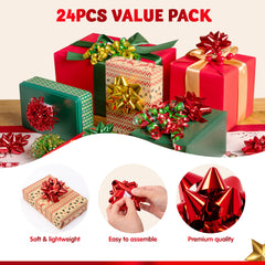 24 Pack Christmas Gift Bows for Wrapping