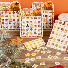 30 PCS Thanksgiving Bingo Game Cards for Kids Family Activities