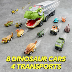 13-in-1 Dinosaur Transport Carrier Truck with Mini Car Set