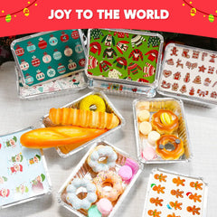 48 Pieces Christmas Foil Containers with Lids (8.5"x6"x2" Rectangular)