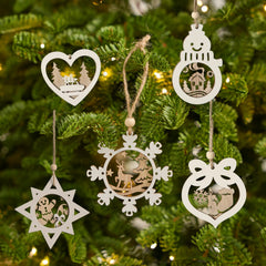 24 Pcs Christmas Wooden Carved Hanging Ornaments for Holiday Decor