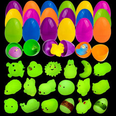 18-Pack Glow-in-the-Dark Mochi Squishy Toys with Prefilled Easter Eggs for Egg Hunts