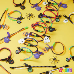 60 PCS Halloween Zipper Bracelets Bulk Set - Zipper Wristbands Party Favors for Kids