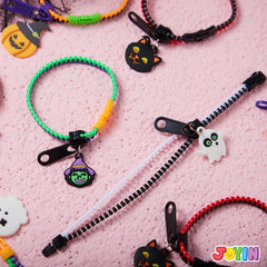 60 PCS Halloween Zipper Bracelets Bulk Set - Zipper Wristbands Party Favors for Kids