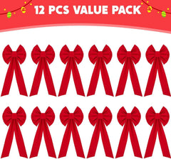 12-Pack Christmas Red Velvet Bows for Wreaths