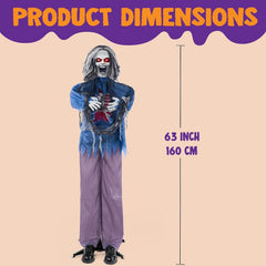 JOYIN 63-Inch Animated Standing Zombie Decoration with Chain for Halloween