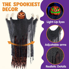 67-Inch Halloween Animatronic Standing Pumpkin Scarecrow Decoration
